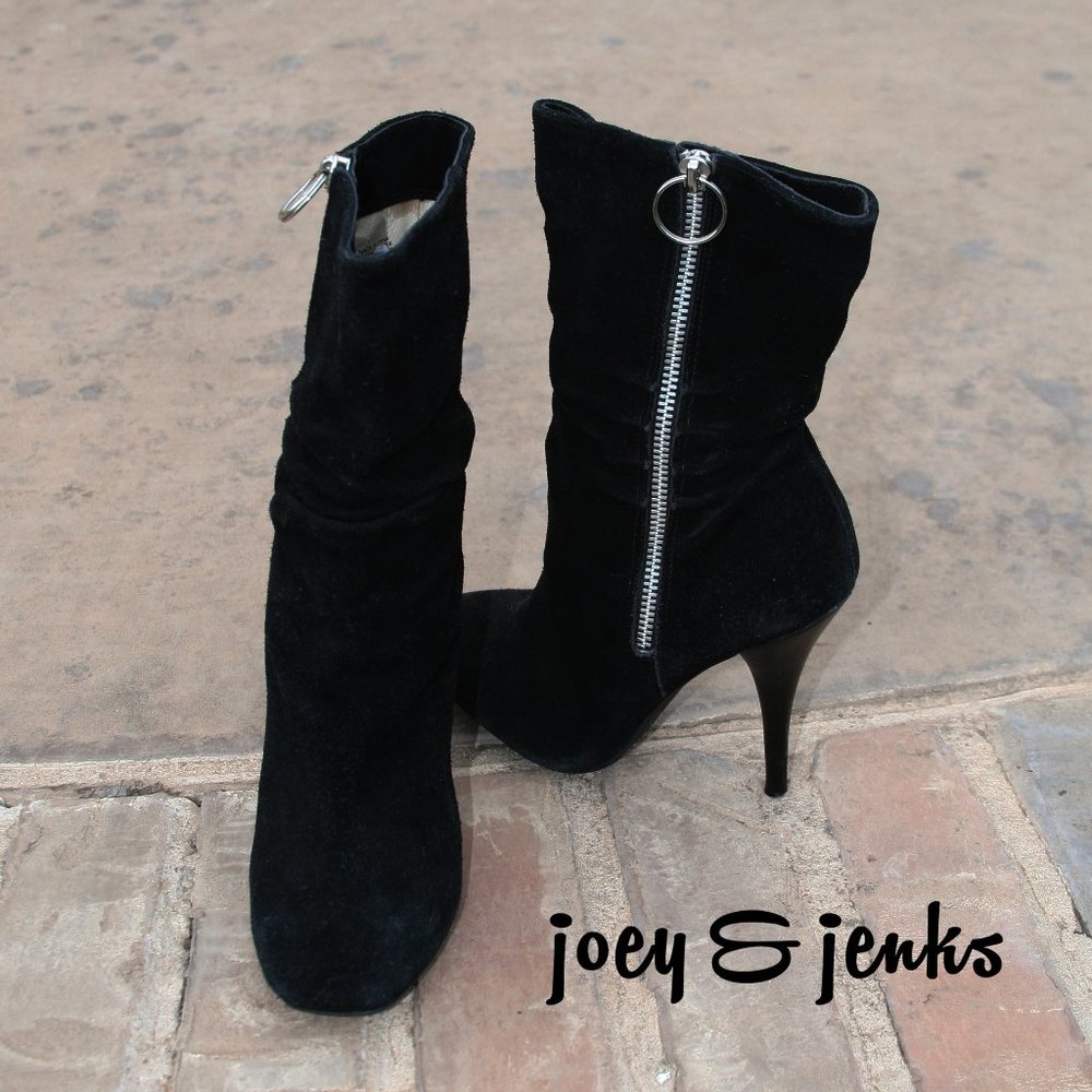 Michael Kors Black Suede Mid Calf Heel Boots 6.5
